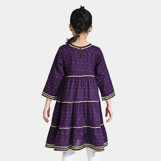 Girls Jacquard Kurti Lyer-Purple