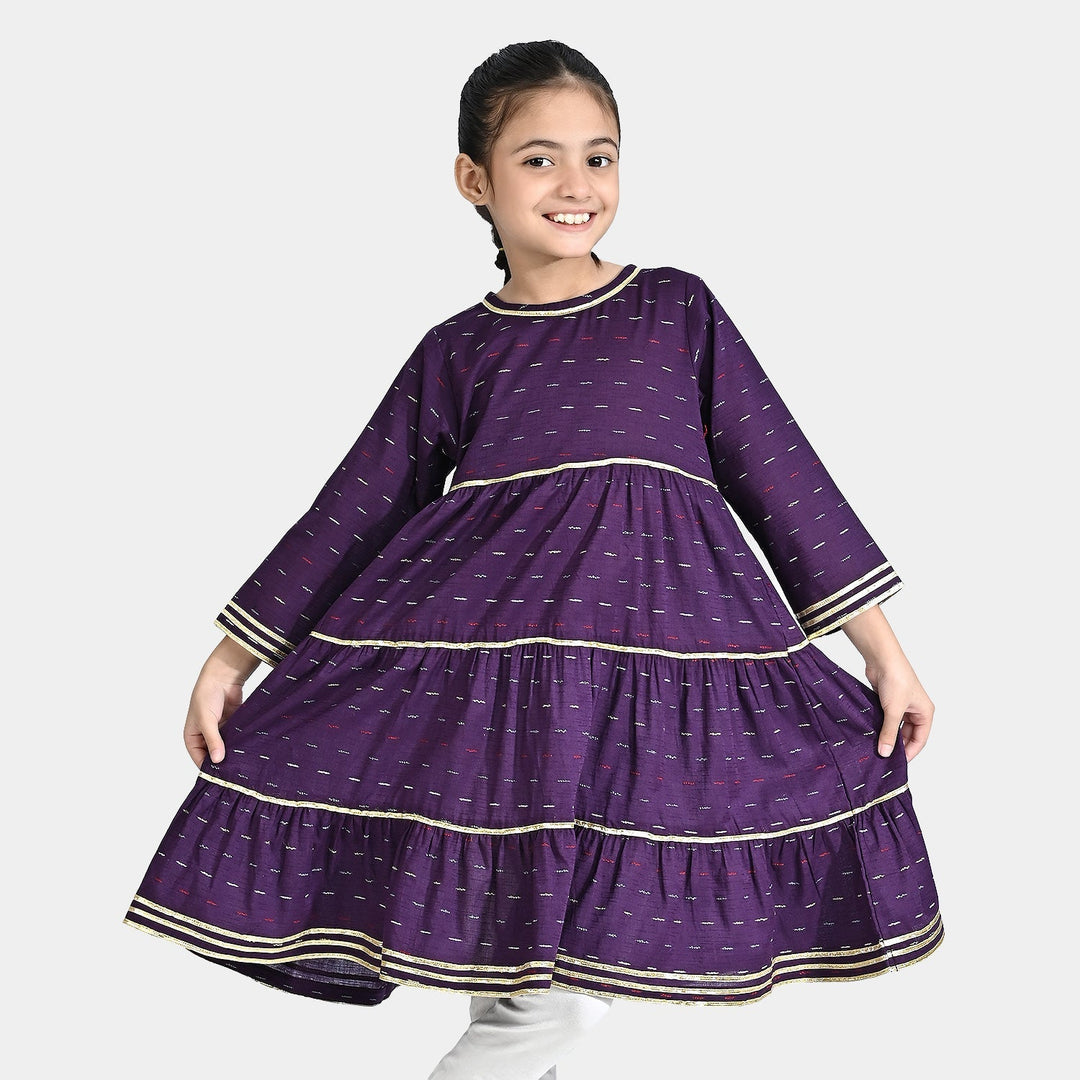 Girls Jacquard Kurti Lyer-Purple