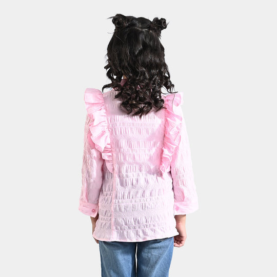 Girls Poly Cotton Casual Top Crinkle-Pink