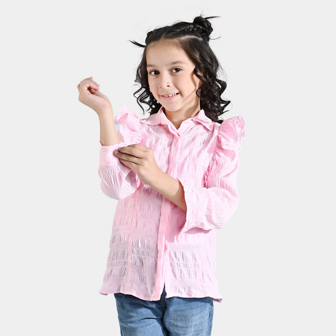 Girls Poly Cotton Casual Top Crinkle-Pink