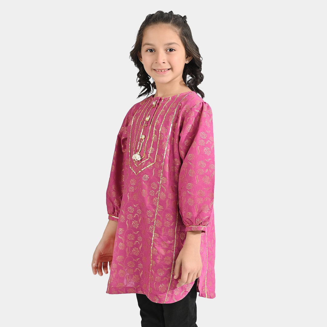 Girls Jacquard Kurti Leher-Magenta