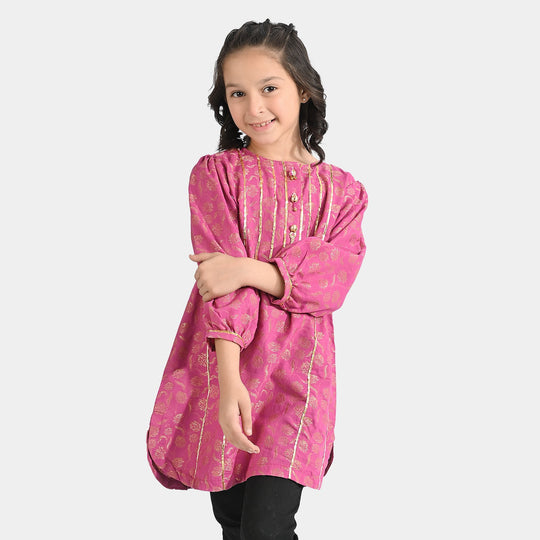 Girls Jacquard Kurti Leher-Magenta