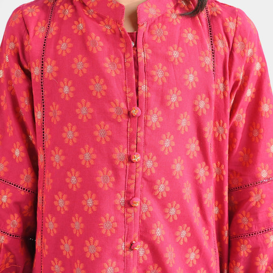 Girls Jacquard Kurti Phool-Magenta