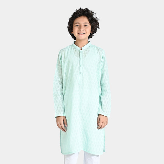 Boys Poly Viscose Basic Kurta (Burn Out)-C.Green