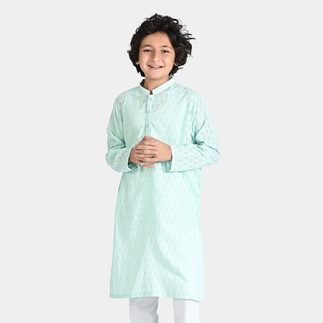 Boys Poly Viscose Basic Kurta (Burn Out)-C.Green