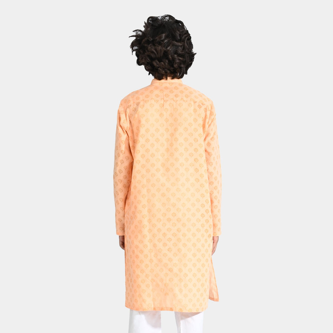 Boys Poly Viscose Basic Kurta (Burn Out)-ORANGE