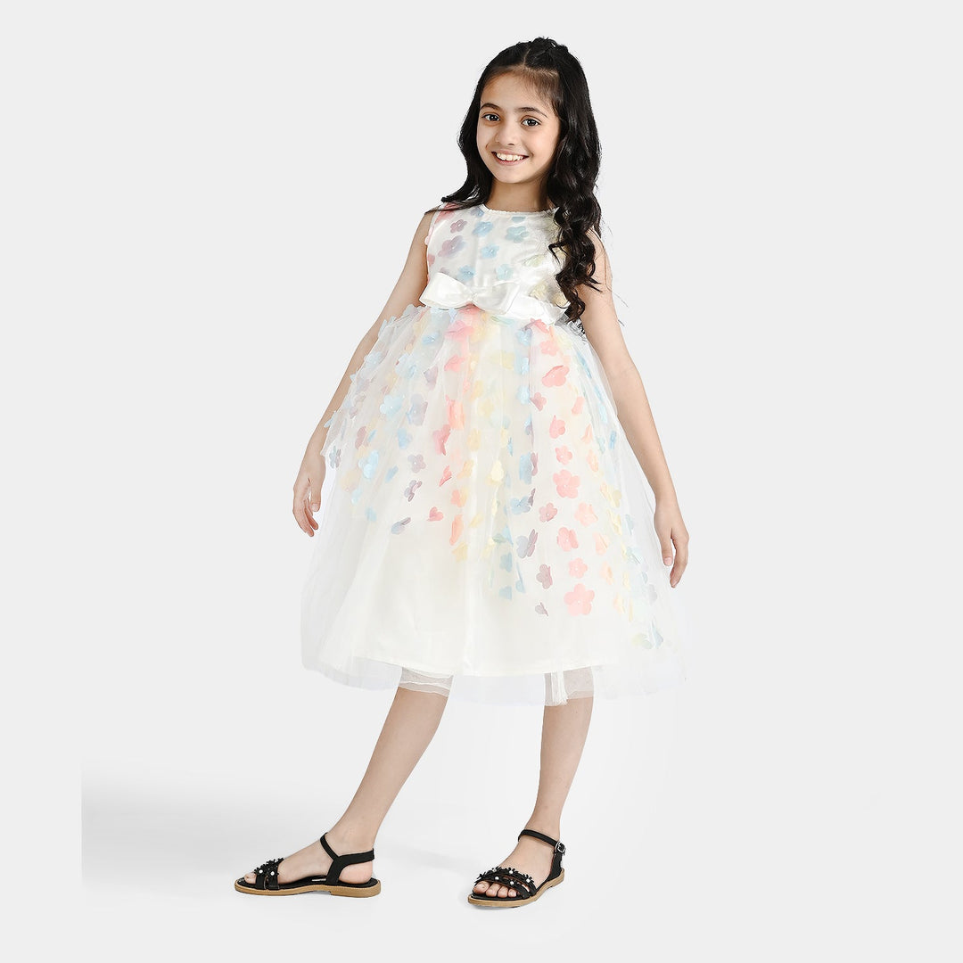 Girls Net Fancy Frock 3D Flower