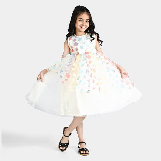 Girls Net Fancy Frock 3D Flower