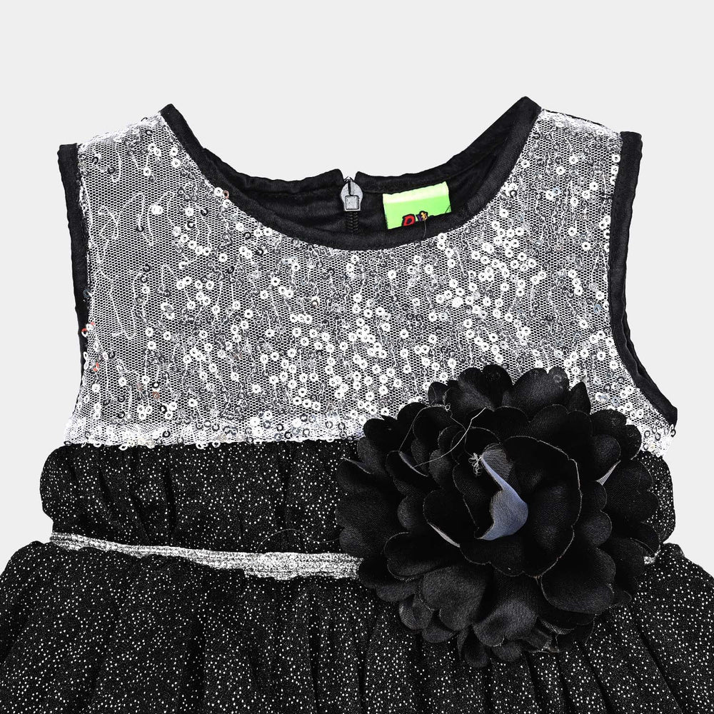 Infant Girls Net Fancy Frock Galaxy-BLACK