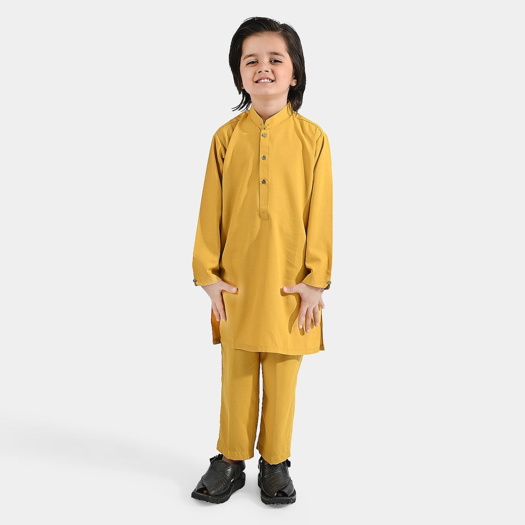 Boys Poly Viscose Shalwar Suit (Cut Collar)-Mustard