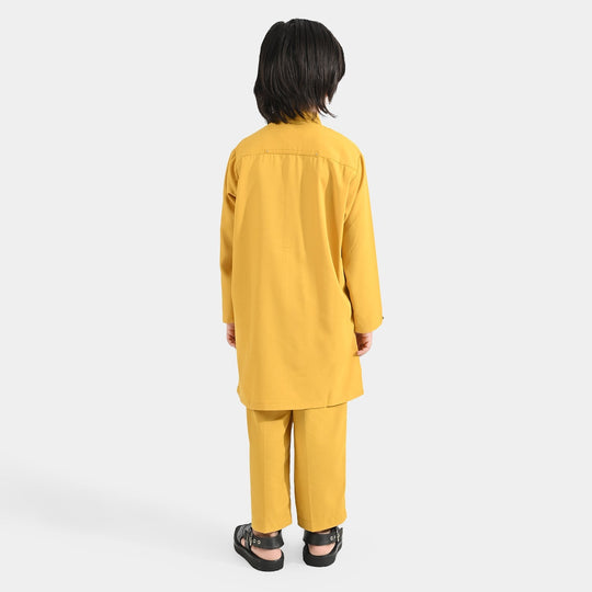 Boys Poly Viscose Shalwar Suit (Cut Collar)-Mustard