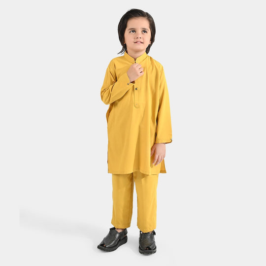 Boys Poly Viscose Shalwar Suit (Cut Collar)-Mustard