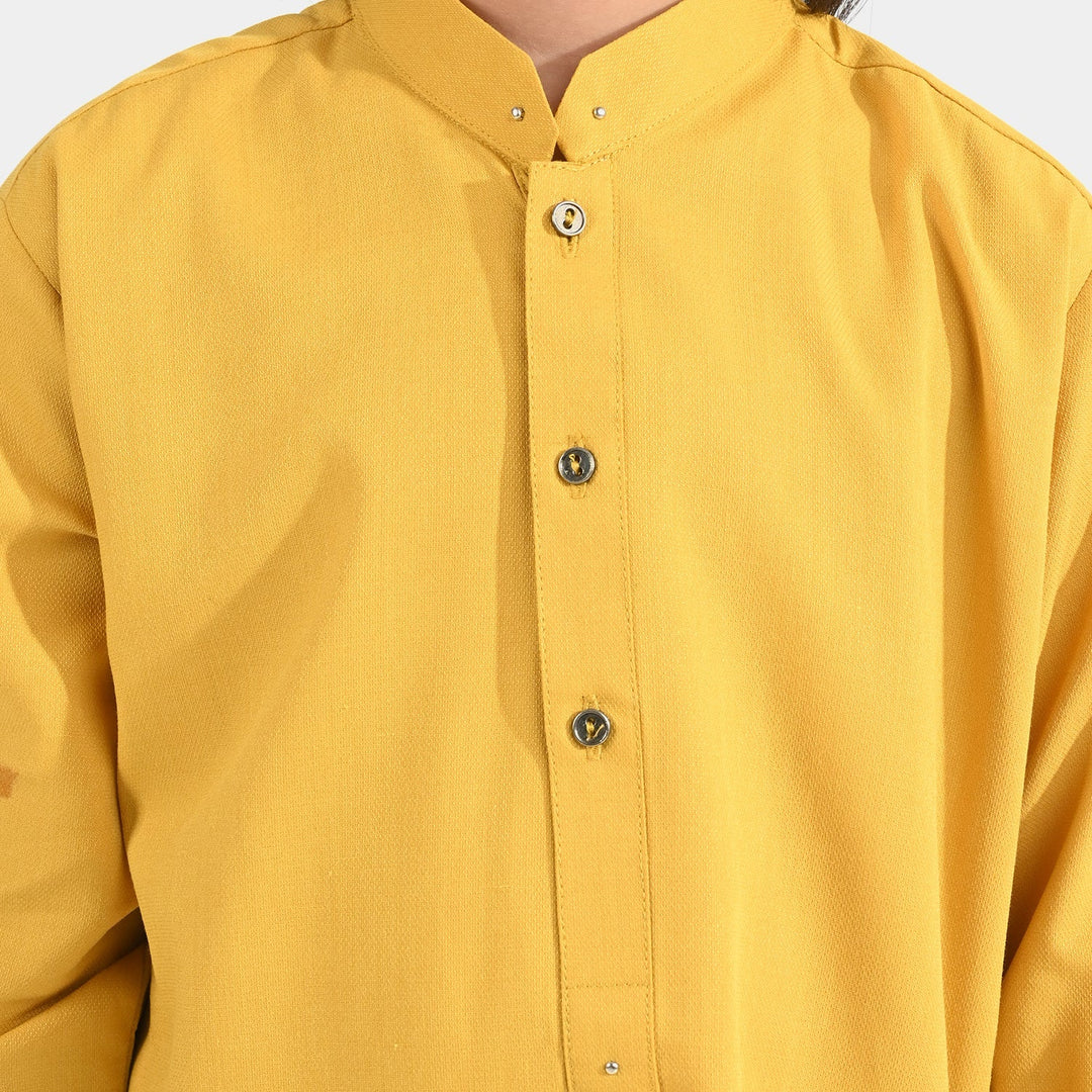 Boys Poly Viscose Shalwar Suit (Cut Collar)-Mustard