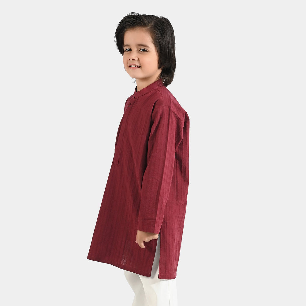 Boys Cotton Jacquard Basic Kurta (Textured Maroon)