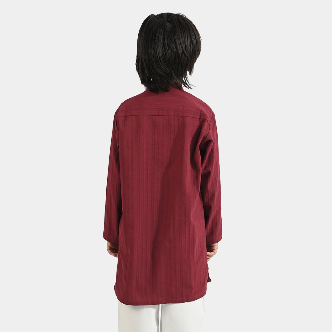 Boys Cotton Jacquard Basic Kurta (Textured Maroon)