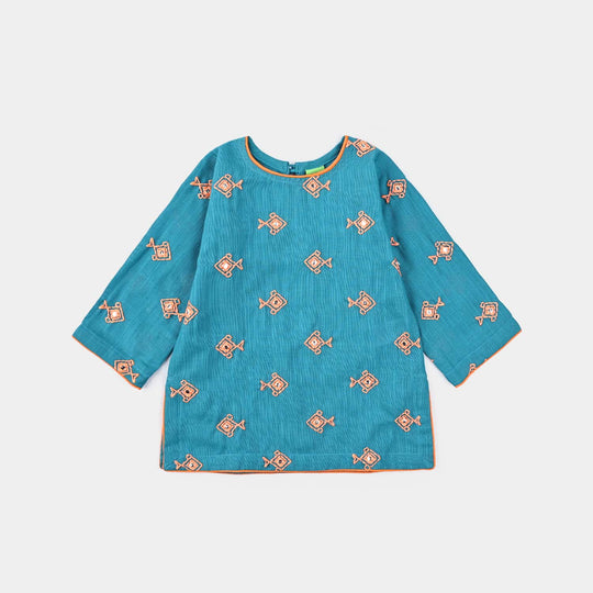 Infant Girls Cotton Slub EMB Kurti Little Fishes