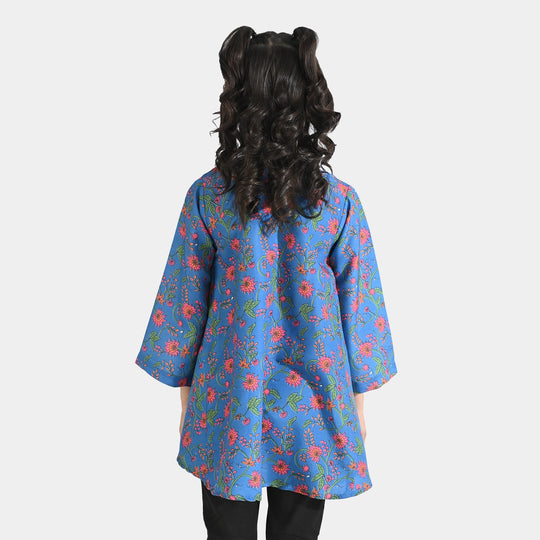 Girls Poly Lawn Printed Kurti Rangoli-Blue