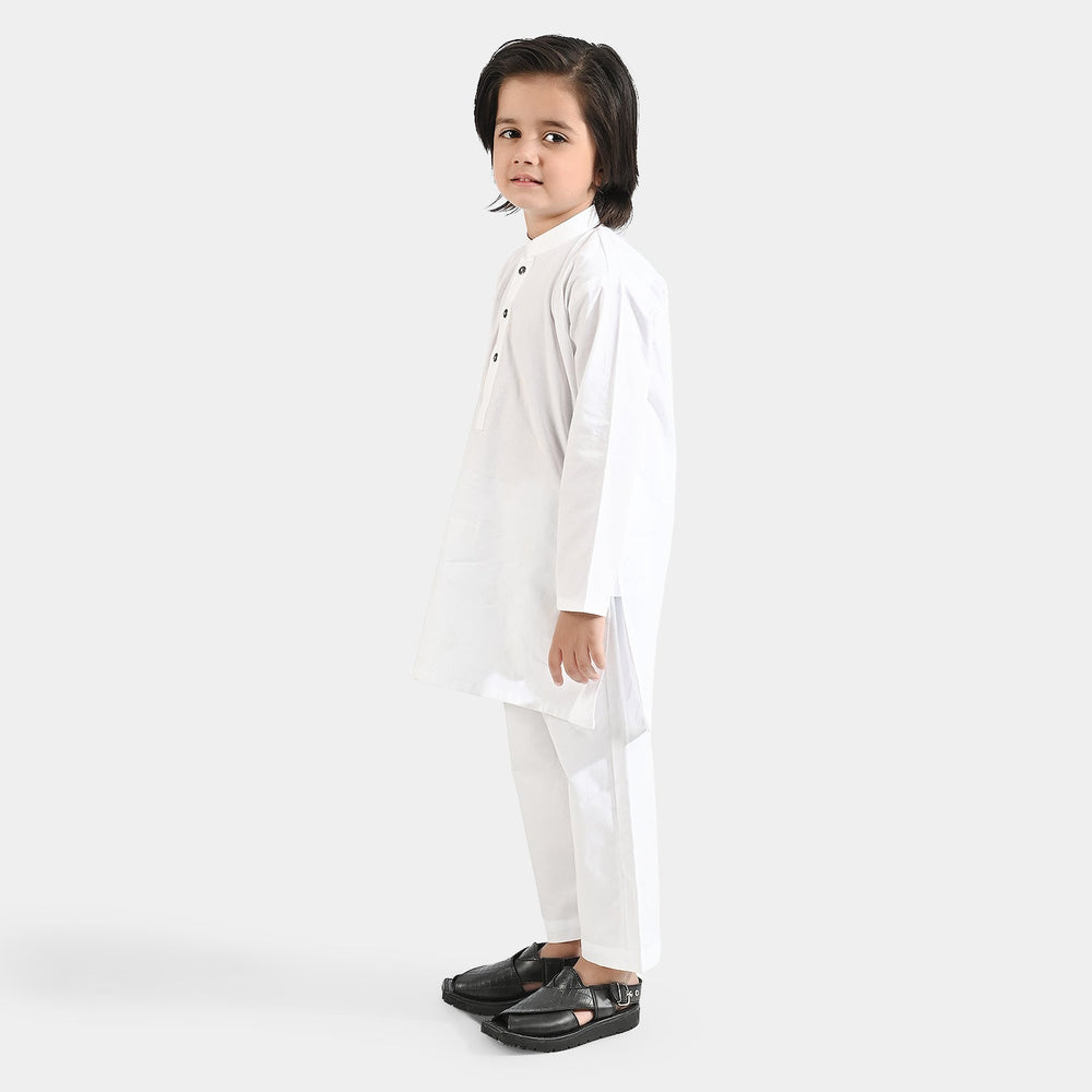 Boys Cotton Poplin Kurta Shalwar Suit-White