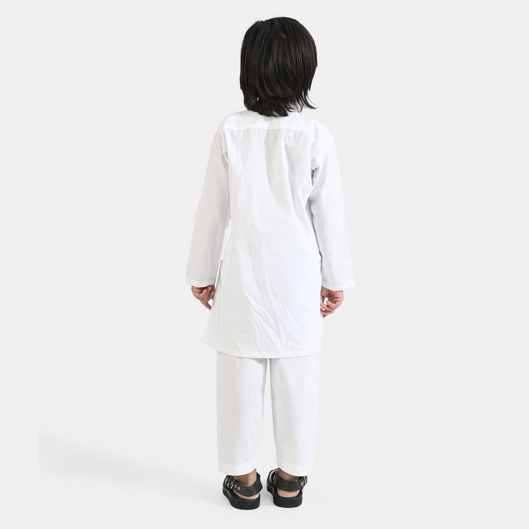 Boys Cotton Poplin Kurta Shalwar Suit-White