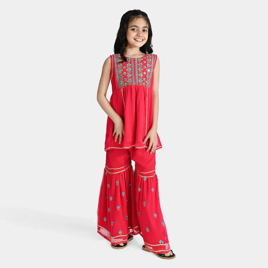 Girls Chiffon 2Pcs Suit Gulabi-Pink