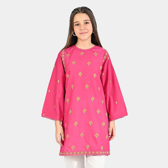 Girls Poly Cambric Emb kurti Suit Me - Hot.Pink