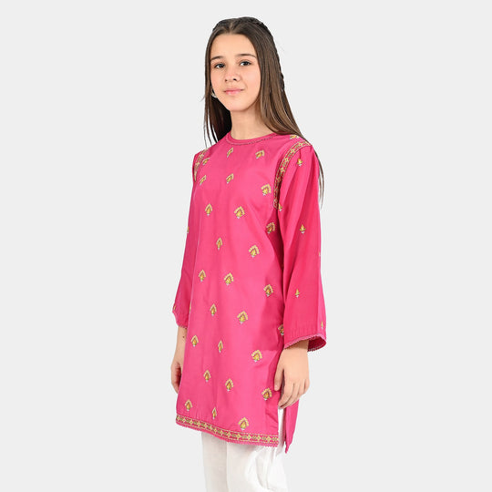 Girls Poly Cambric Emb kurti Suit Me - Hot.Pink