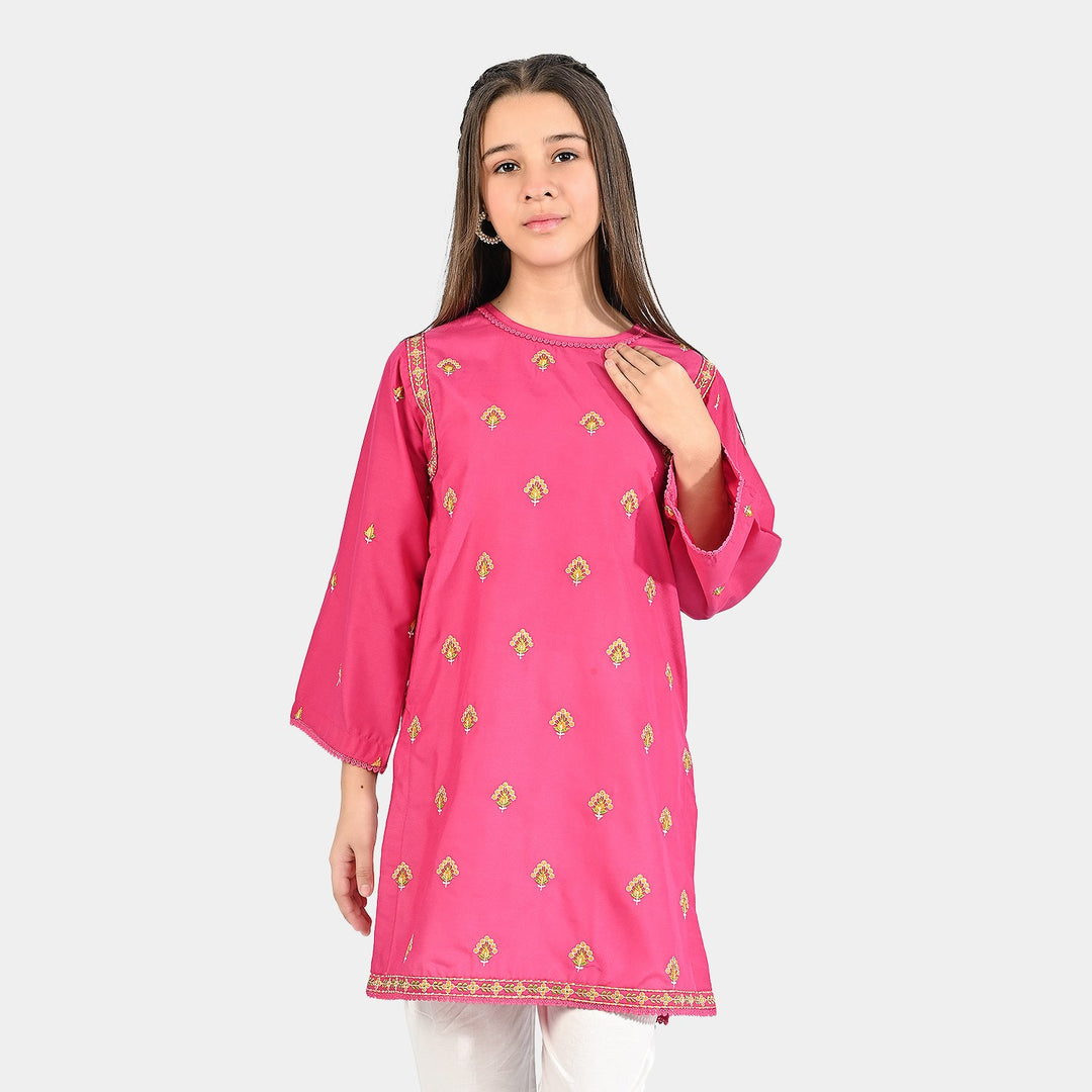 Girls Poly Cambric Emb kurti Suit Me - Hot.Pink