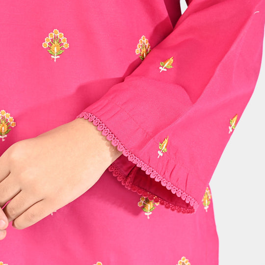 Girls Poly Cambric Emb kurti Suit Me - Hot.Pink