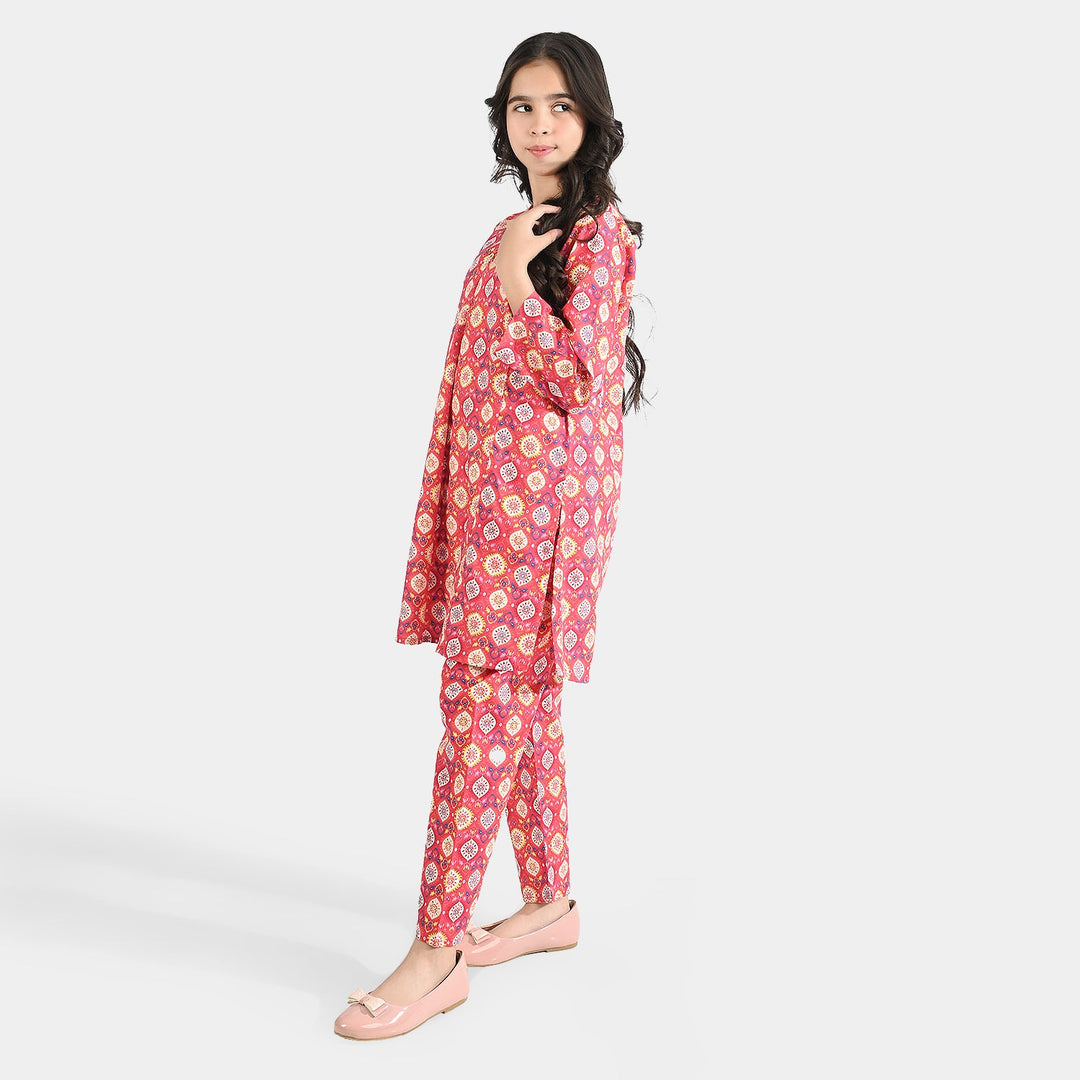 Girls Cotton Poplin Printed 2 Pcs Rangela - Pink