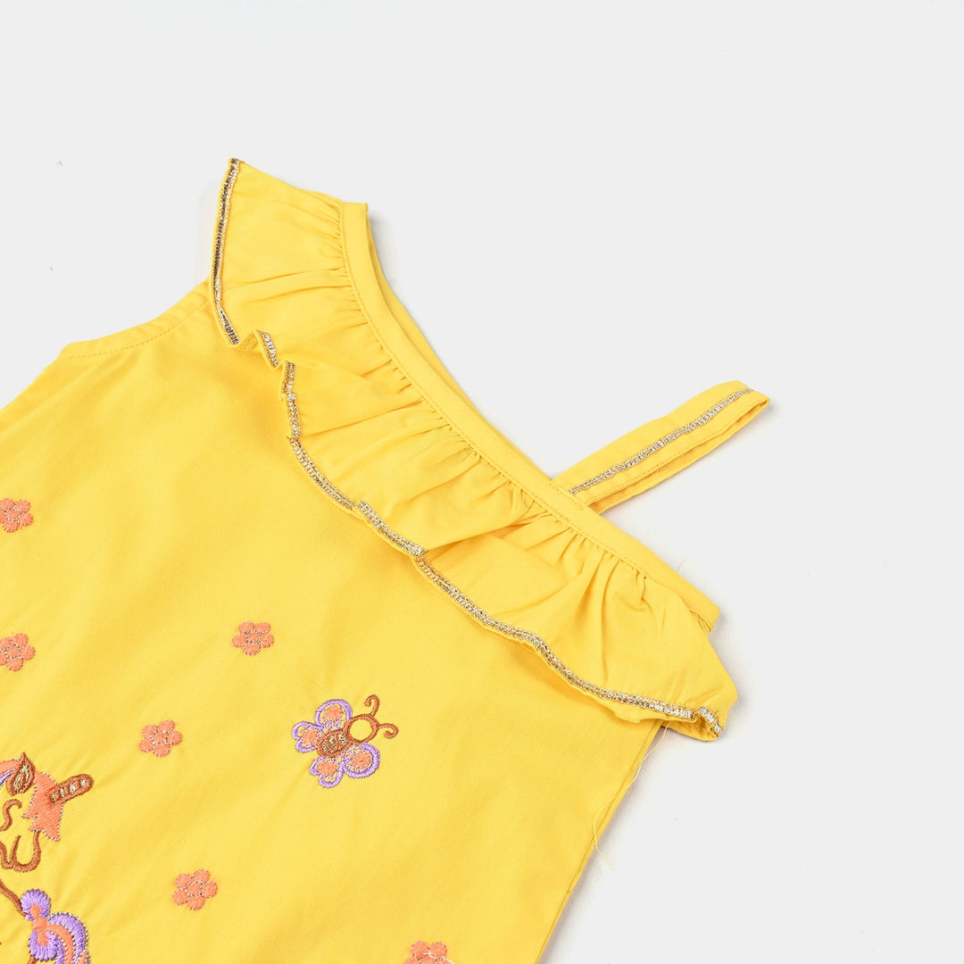 Infant Girls Cotton Poplin Emb 2 Pcs Suit -Yellow