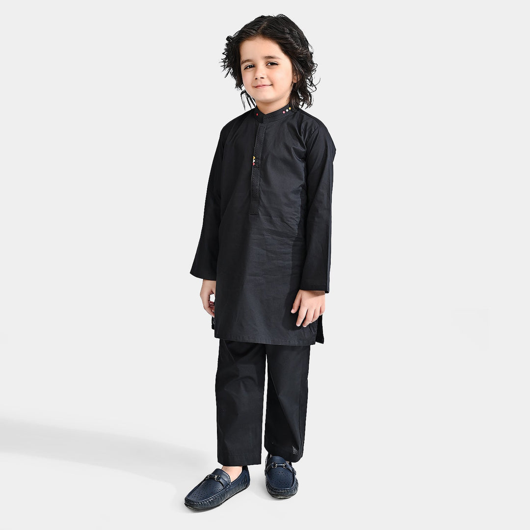 Boys Cotton Poplin Shalwar Suit (Funk Dots)-BLACK