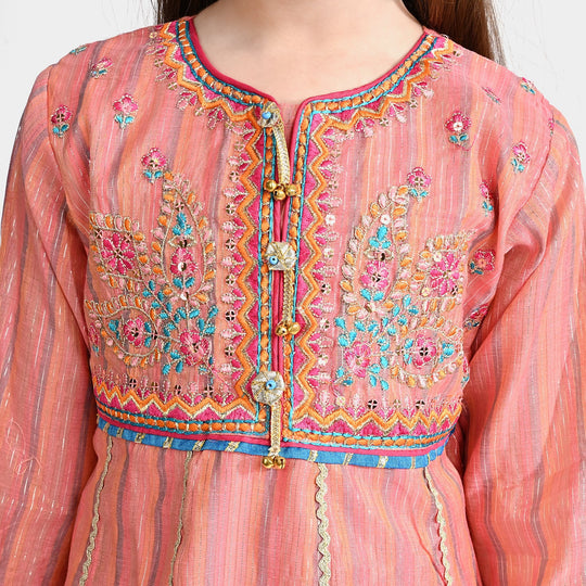 Girls Jacquard Fancy 3 Pcs Suit Roshni-Peach