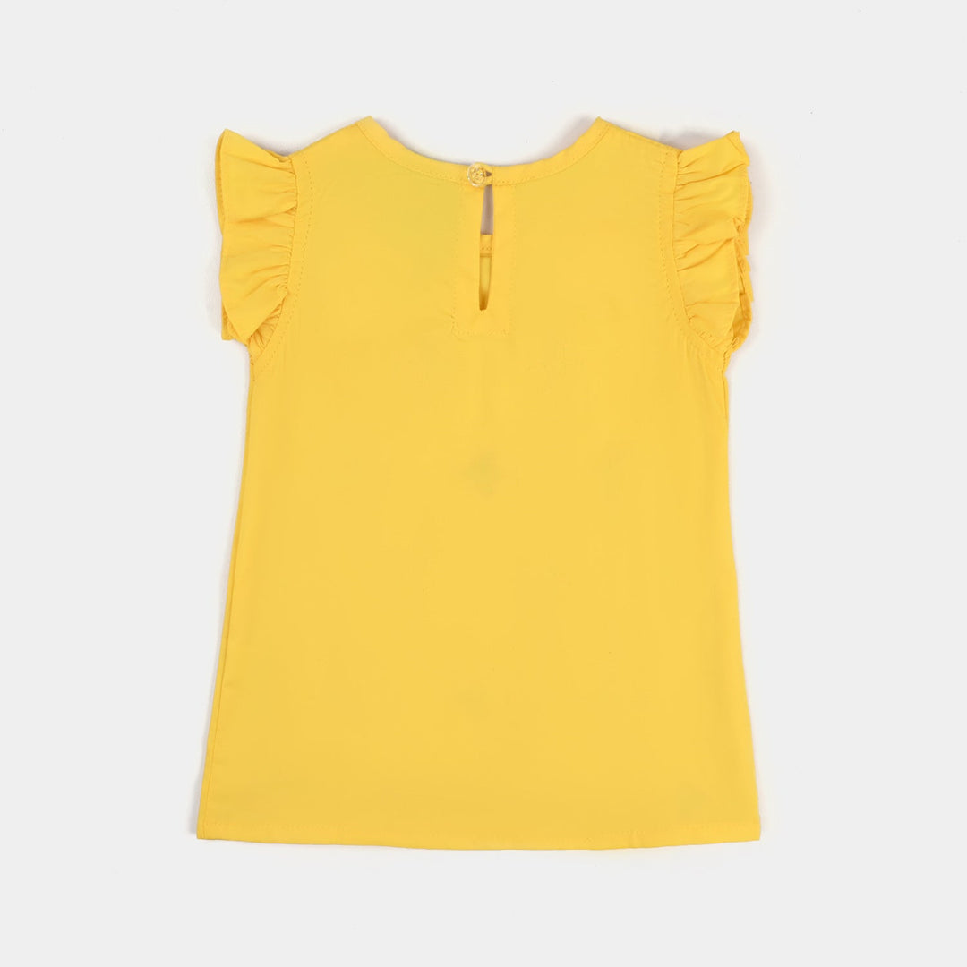 Infant Girls Cotton Poplin Emb Kurti Neon Fish-Yellow