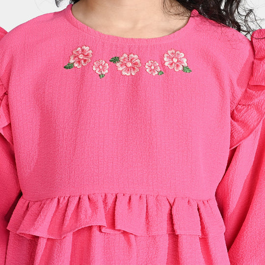 Girls Chiffon Emb Top Hibiscus-Pink