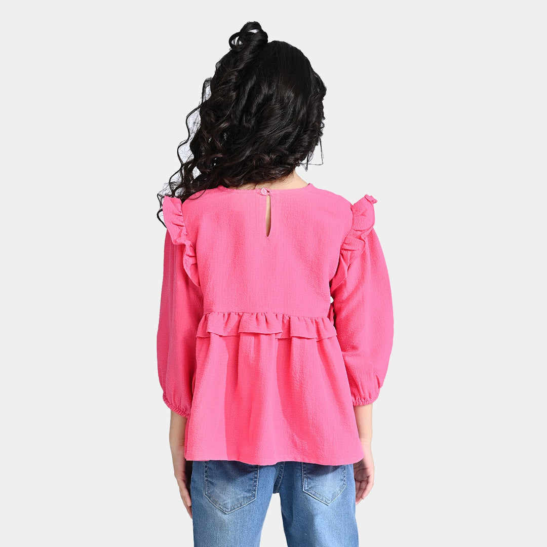 Girls Chiffon Emb Top Hibiscus-Pink