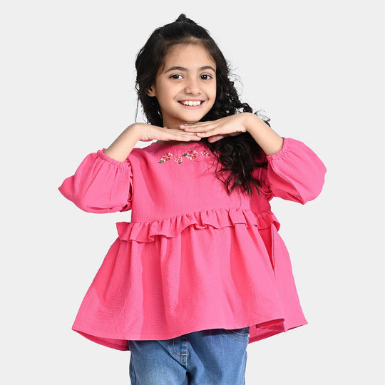 Girls Chiffon Emb Top Hibiscus-Pink