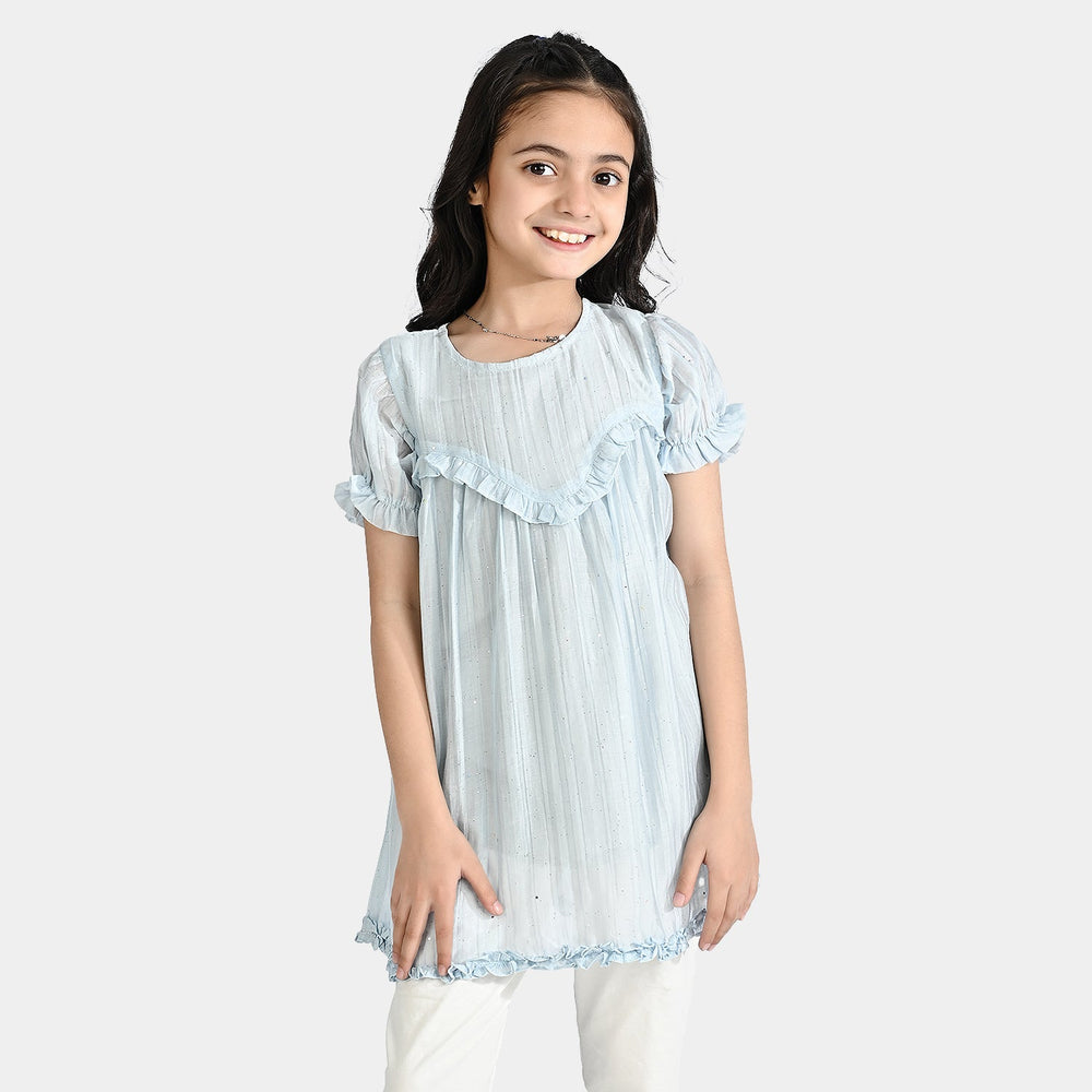 Girls Chiffon Casual Frock Frill Style-Blue