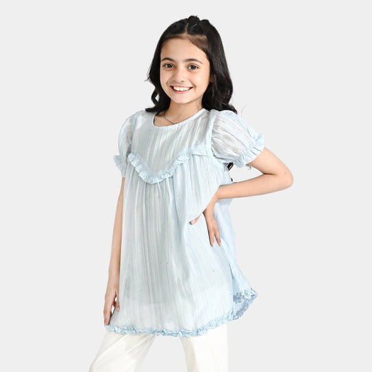 Girls Chiffon Casual Frock Frill Style-Blue