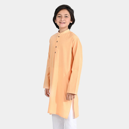 Boys Cotton Basic Kurta (Buff)-Buff Orange