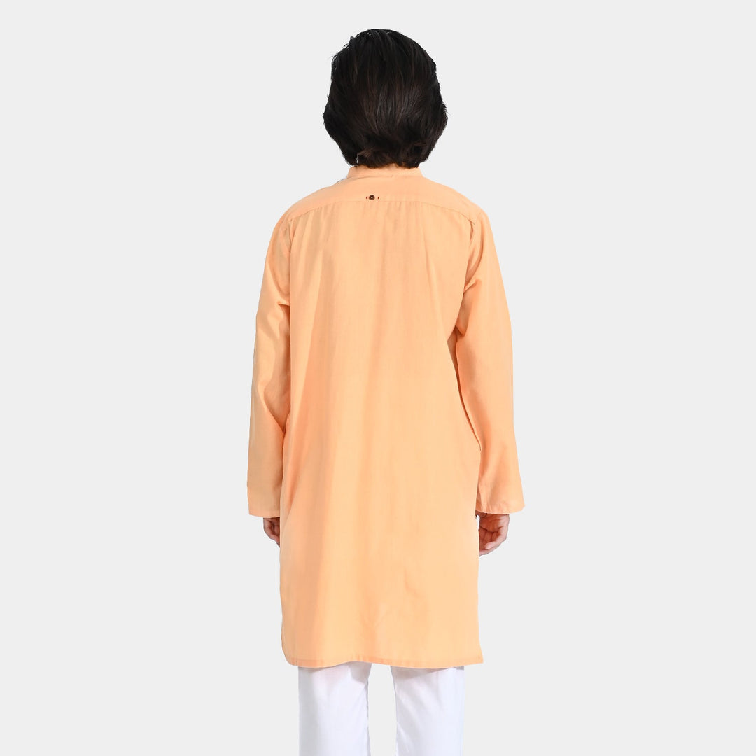 Boys Cotton Basic Kurta (Buff)-Buff Orange