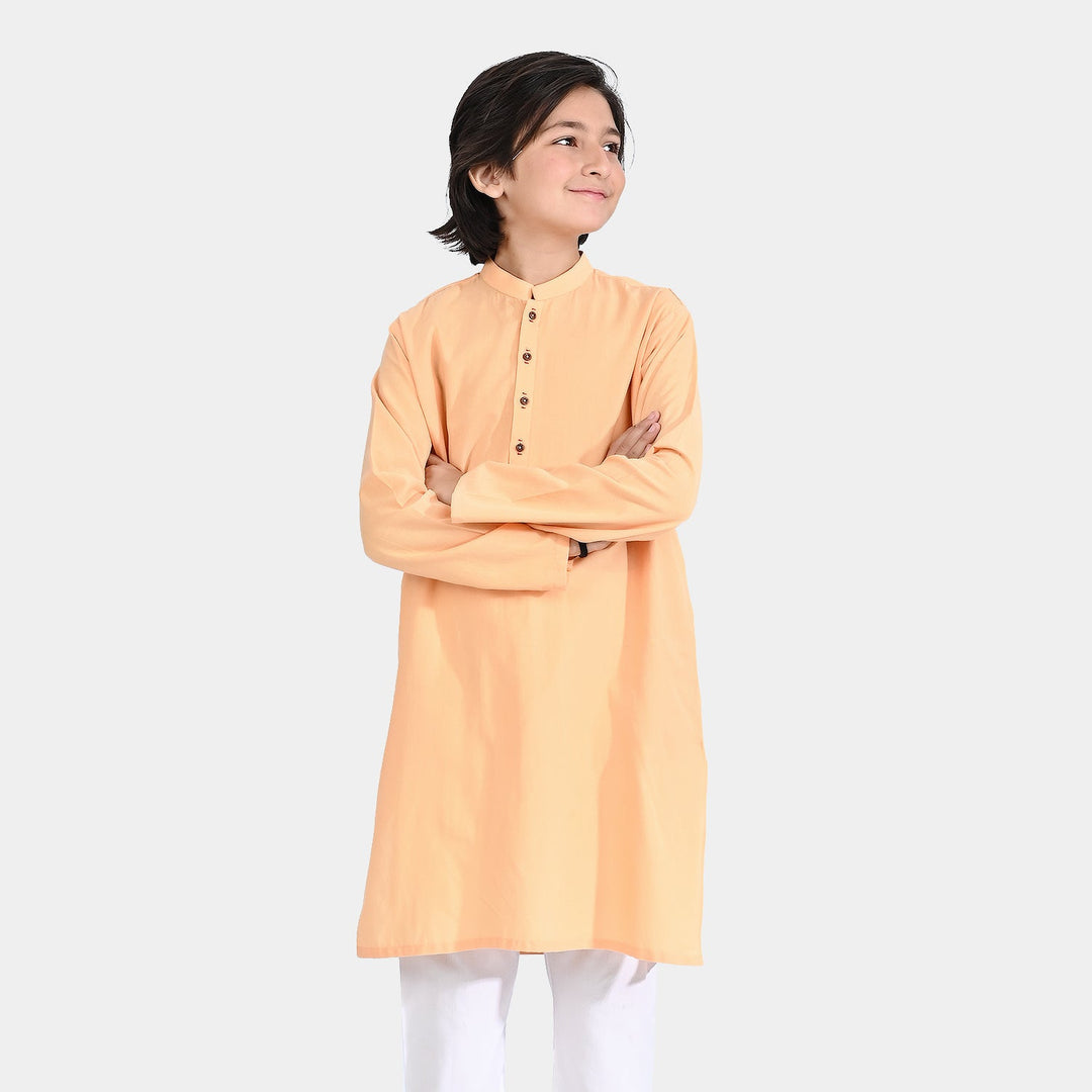 Boys Cotton Basic Kurta (Buff)-Buff Orange