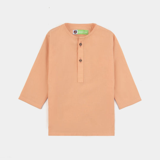 Infant Boys Cotton Basic Kurta-Buff. Orange