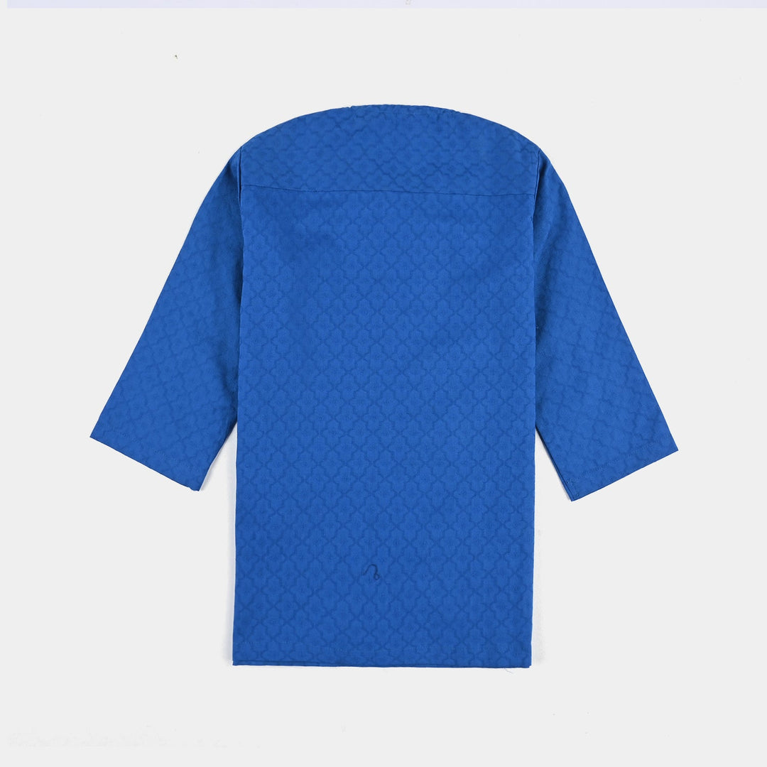 Infant Boys Cotton Basic Kurta (Ogee Pattern)-Blue