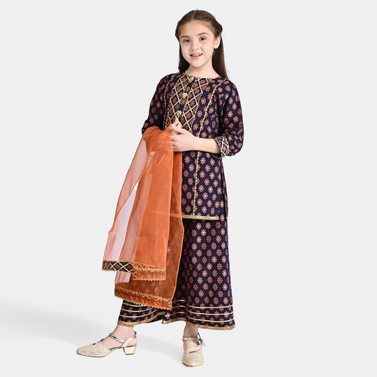 Girls Jacquard Fancy 3Pcs Noor-Navy Blue