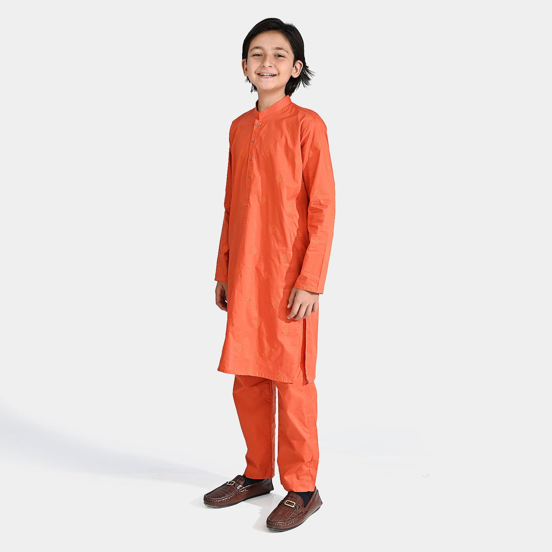 Boys Cotton Shalwar Suit (Tone On Tone)-Rust