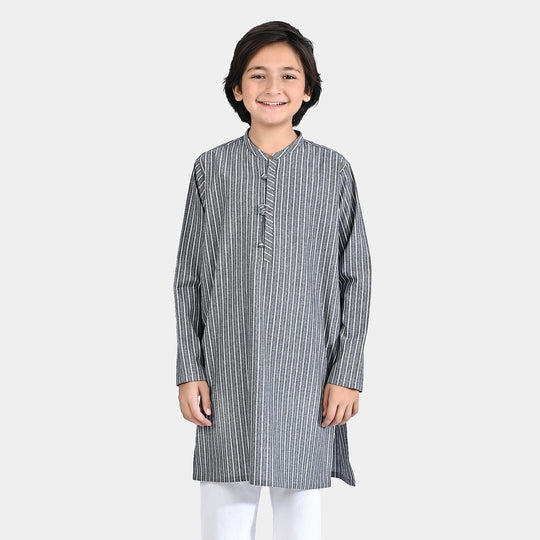 Boys Yarn Dyed Basic Kurta (Loop Style)- GREY