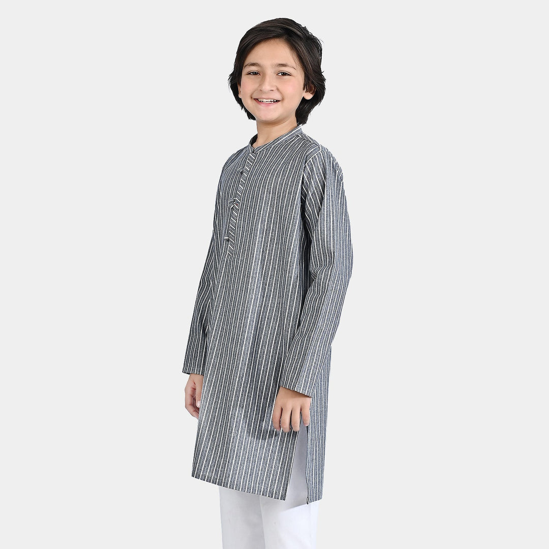 Boys Yarn Dyed Basic Kurta (Loop Style)- GREY