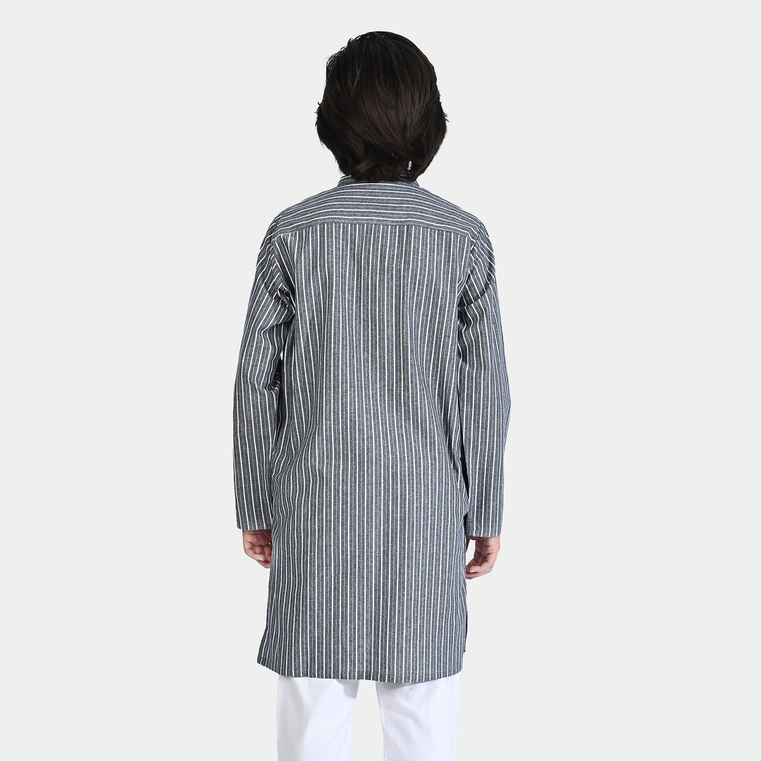 Boys Yarn Dyed Basic Kurta (Loop Style)- GREY