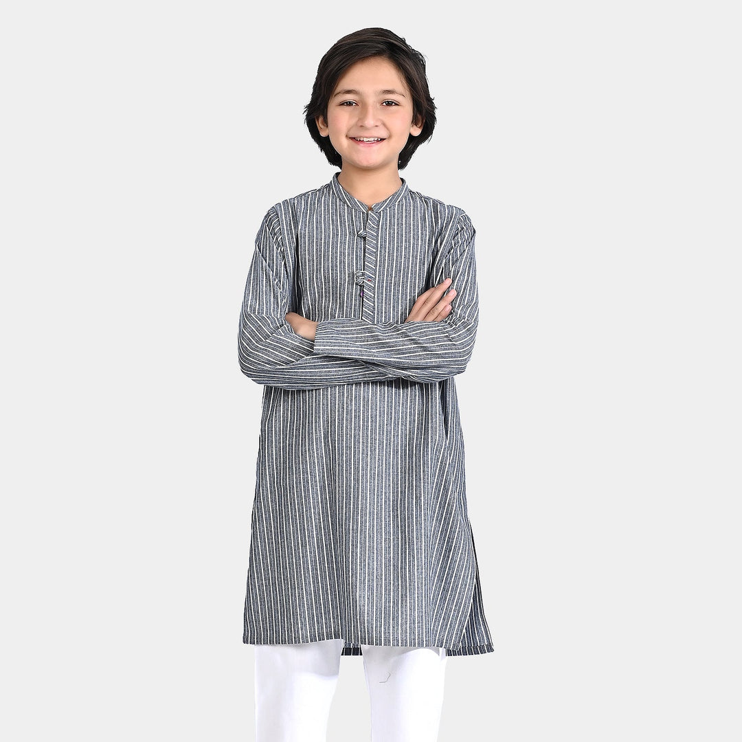 Boys Yarn Dyed Basic Kurta (Loop Style)- GREY