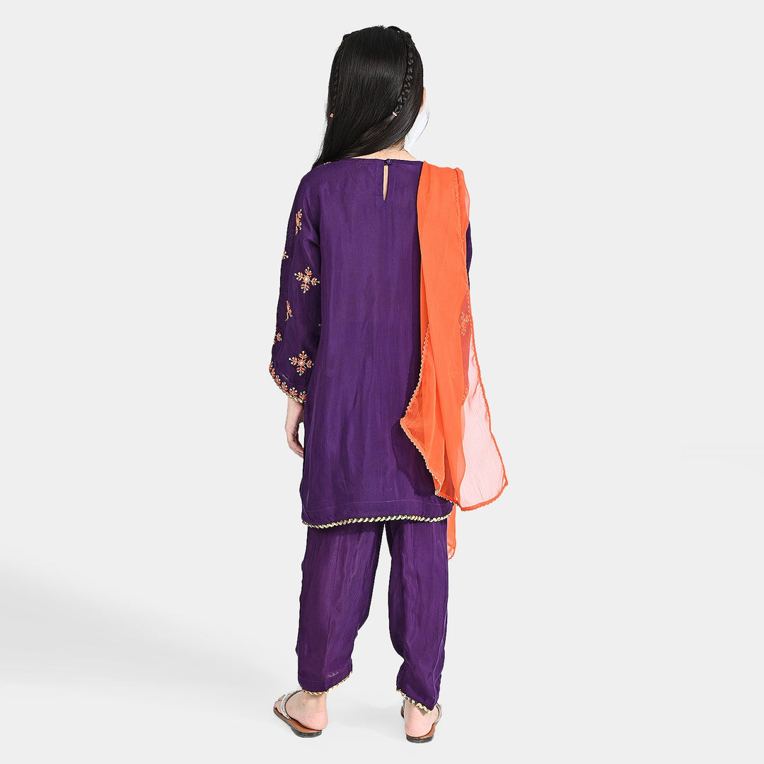 Girls Raw Silk 3 Pcs Huns-E-Jahaan-Purple